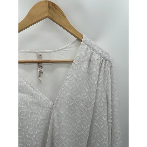 Melissa McCarthy Seven 7 Top Women 1X White V-Neck Argyle Textured Blouse - Picture 5 of 8